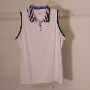 Peter Millar Sport Sleeveless Button Polo – Size XL, White/Blue